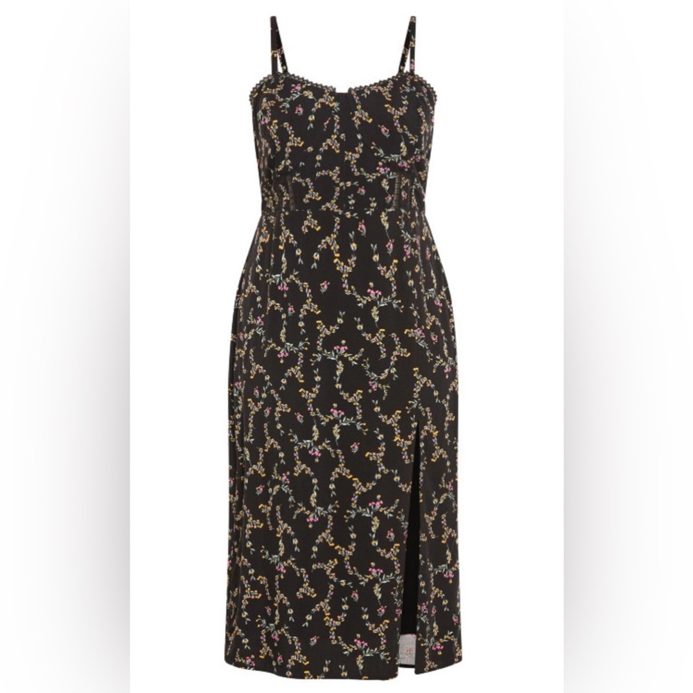 City Chic Black and Pink Floral Midi Dress